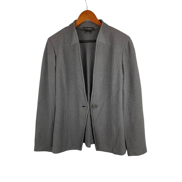 St. John Womens Wool Blend Blazer Size 12 Gray Textured - Picture 1 of 4